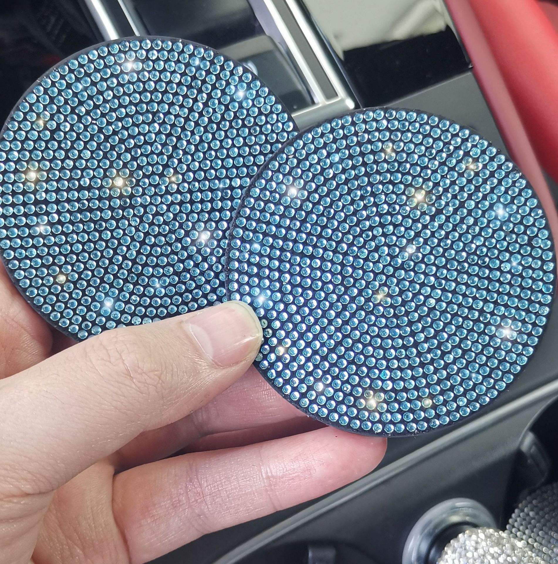 BlingRealm Car Accessories for Women: Rhinestone Anti-Slip Cup Holder Coasters for Toyota Camry 2014